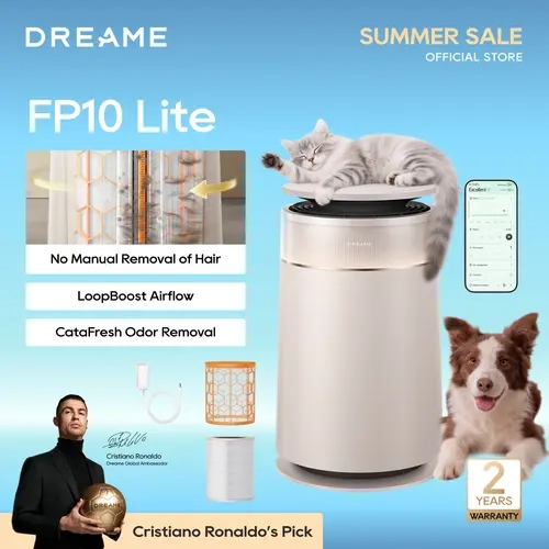 Dreame FP10 HEPA Filter Air Purifier - Self-Cleaning Pet Hair Suction, Captures Floating Cat/Dog Hair & Dander, 4-Filter WiFi Smart App & Voice Control, Pet Odor Reduction, 2-Year Support, Asthma & Allergy Relief, Breathe Better for Large Rooms