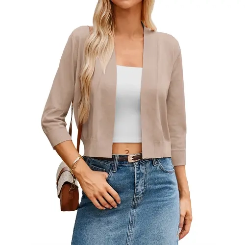 Grace Karin Classic Women's Fitted Breathable Knit Cardigan - 3/4 Sleeve, Open Neck, Cropped, Open Front, Lightweight Casual Top for Dresses, Back to School (2XL), Classic Women's Cardigans
