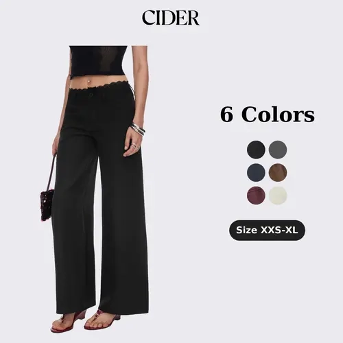 Cider  Lace Trimmed Low Rise Wide Leg Trousers