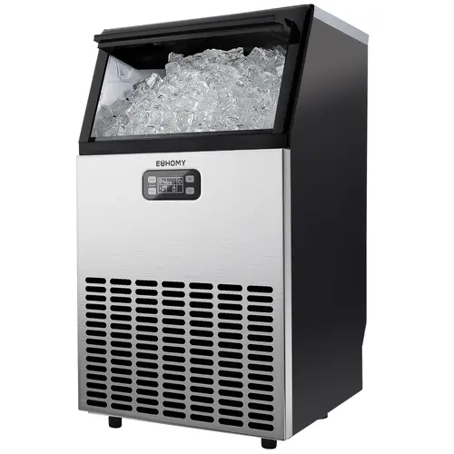 EUHOMY Commercial Ice Maker Machine, 100lbs/day High-Capacity Stainless Steel Unit with 33lbs Storage, 3-layer Insulation, ETL Certified, Food-Grade Safe Quality, Gravity Drainage System, Energy-Saving, Under-Counter/Freestanding for Restaurant, Bar