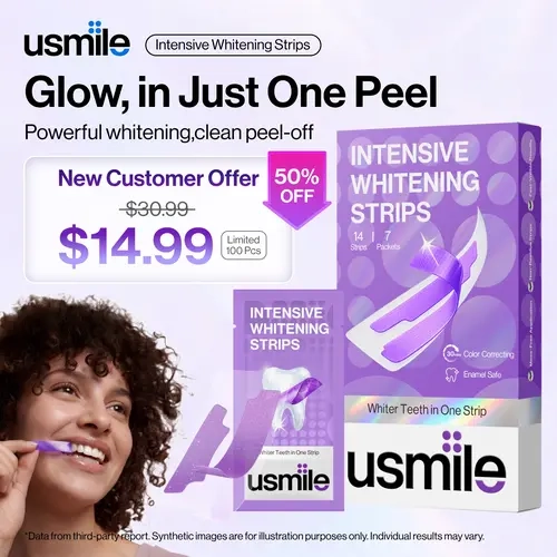 usmile Purple Teeth Whitening Strips - Teeth Brightener for Adults, No Purple Residue, 7/21 Whitening Sessions, 30-Min Hydrogen Peroxide Whitening, Color Correction, Non-Sensitive, Fresh Oral Care