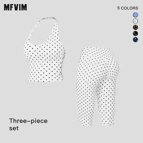 MFVIM Women’s Retro Small Polka Dot Halter Neck Back-Enhancing 2-Piece High-Waisted Capris Tank Top Set - Chic, Pilates-Friendly Women’s Workout Matching Set for Outdoor Running, Casual Use