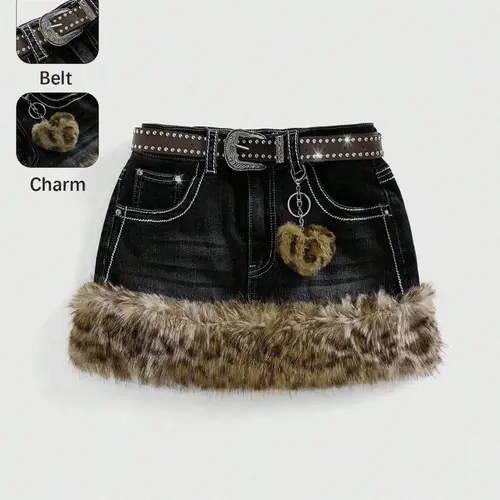Y2K Retro Leopard Print Mini Skirt with Frayed Hem, Low Waist Design, Includes Belt Accessory, Women's Fashionable Animal Print Skirt