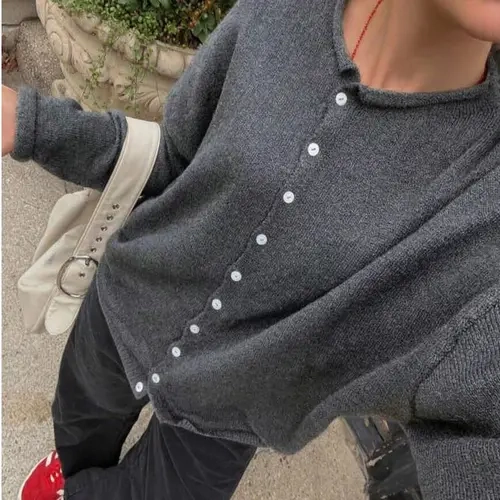 Women's Autumn Winter Long Sleeve Loose Knit Cardigan Sweater, Casual Round Neck Button Design, Comfortable and Stylish Outerwear