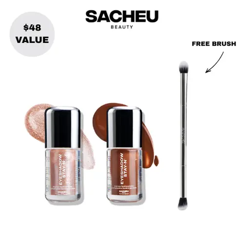 sacheu Eyeshadow Duos | FREE Eyeshadow Brush Included | Complete Eye Kit | 2x Liquid Eyeshadow STAY-N Buildable, Blendable Formula