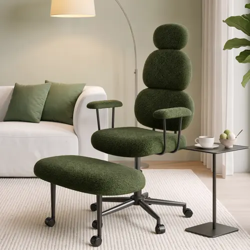 Pinmoco Criss Cross High-Back Ergonomic Office Chair - Criss Cross Chair, Posture Fix, Sturdy, Dual-Layer Soft Fabric Seat, Arm Pads, 360° Swivel, Adjustable Height, Low Back Pain Relief, Relaxation, Self-Assembly Required, Eclectic (Work From Home Use)