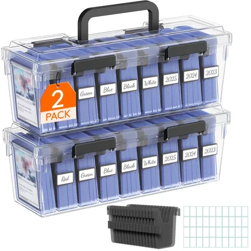 Lifewit Trading Card Storage Box for hard card sleeve, Stackable Card Organizer with Adjustable Dividers & Labels for MTG, TCG, Sports Cards