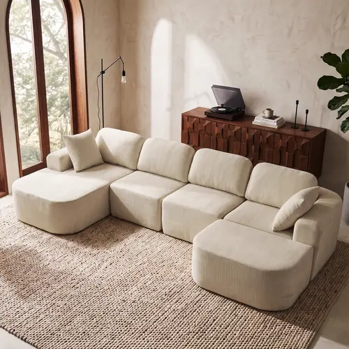 [DealsForYouDays-2/3PKGS] 107''-135'' Classic Modular Sectional Boneless Comfy Couch with Chaise, No Assembly Required, Elegant Bouclé-Inspired Upholstery, Convertible L-Shaped for Living Room, Family Gifts, Modular Couch Living