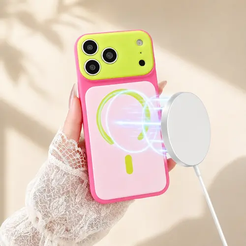 Dopamine Color Block Slim Phone Case for iPhone 18 Pro Max 17 16 15 14 13 Pro Max, Matte Hard PC Cover, Magnetic Wireless Charging Compatible with MagSafe(Not Strong), Lightweight Ultra Slim Fashion Case