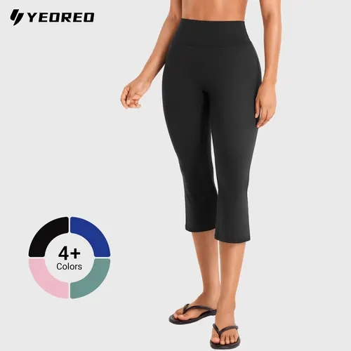 YEOREO Ease Women's 21" High Waisted Capri Flare Leggings - Buttery Soft, Tummy Control, Hidden Scrunch, Gym Workout Apparel, Gym Clothes, Women's Fashion, Trending Clothes (Back to School)