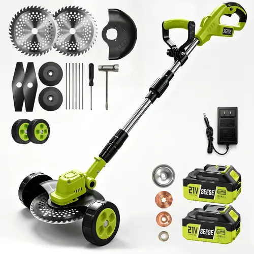 SEESE Cordless Electric Weed Wacker, 3 Different Cutting Accessories for Lawn Trimming & Edging, with 2 Batteries, Lightweight Design - Suitable for Yard, Garden​​ backtoschool