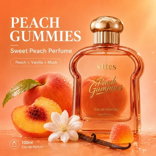 Sttes Peach Gummies Women's Eau de Parfum - 100ml/3.4 fl oz Sweet Peach Candy Fragrance, Floral Ambery Notes, Creamy Long-Lasting Daily Spray, Unisex Back to School Perfume for Women, Floral Ambery Fragrance