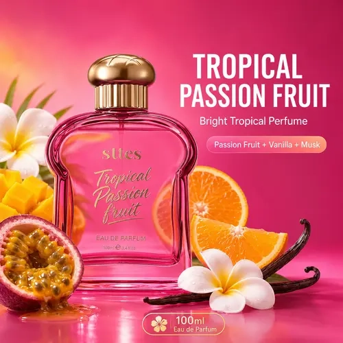 Sttes Tropical Passion Fruit Perfume, Mango Frangipani Orange Fragrance Long lasting Eau de Parfum for women with fruity gourmand notes of vanilla and jasmine, 100ml / 3.4 fl oz
