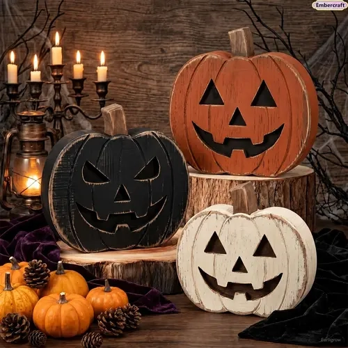 Rustic Farmhouse Wooden Ghost-Pumpkin Table Sign - Pumpkin Theme Decorations and Ornaments, Anniversary Coffee Bar Piece, Festive Home Tiered Tray Decor