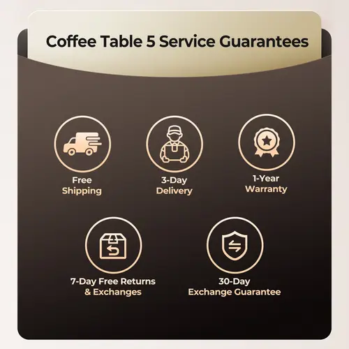 Service included when purchasing a coffee table(Free Shipping, 3-Day Delivery, 7-Day Free Returns & Exchanges, 30-Day Exchange Guarantee, 1-Year Warranty), Free 3 Day Shipping, Service Guarantees