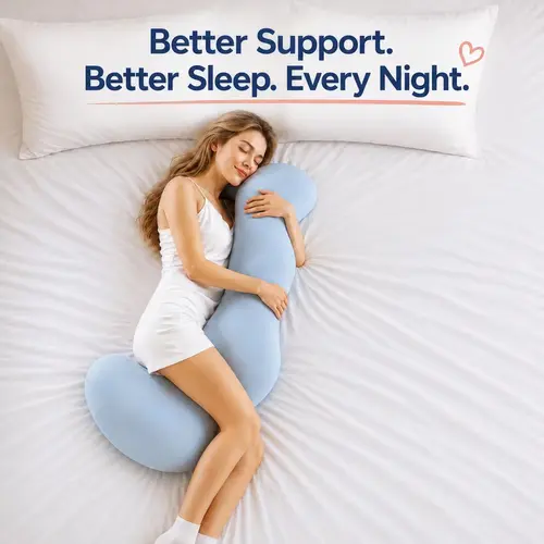 Upgraded Extra-Long Anti-Bacterial Ergonomic Maternity Body Pillow, Skin-Friendly Washable Cover, Supports Back, Belly, Hips & Legs, Side Sleeping Pillow for Pregnant Women & Postpartum