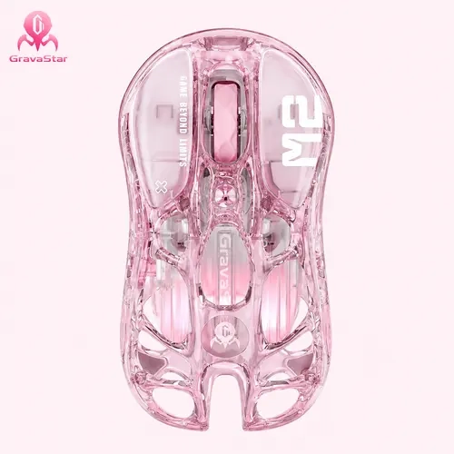 【NEW ARRIVAL】GravaStar Mercury M2 - Crystal Rose, Wireless Gaming Mouse with 26,000 DPI, PAW3395DM Sensor -79g Lightweight Hollowed-Out Design -5 Programmable Buttons -5 Dynamic Lightsync RGB