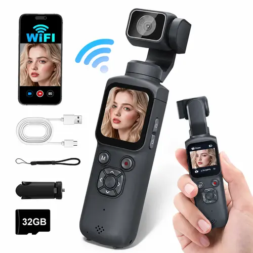 Summerwins 4K Video Recording Camera - Compact Pocket Handheld Camcorder with 30fps Lens, 1.72" HD Touchscreen, 31 Filters & Beauty Mode, 90 Minutes Battery Life, Face/AI Tracking, WiFi, Streaming, 32GB Card, Tripod, HDV Cam App (Father's Day Gift)