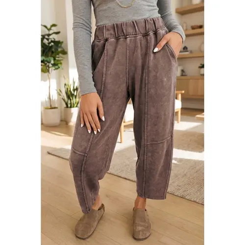 Women's 100%Cotton Vintage Mineral Washed High-Waisted Barrel Pants - Elastic Waistband, Side Pockets, Utility Pocket, Everyday Basics, Loose-Fitting, Machine Washable All-Season Casual Women's Clothes Bottoms