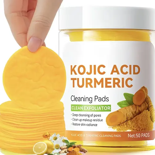Kojic Acid Turmeric Facial Cleansing Wipe Pads - Adult Cosmetics, Acne Treatment, Dark Spot Fader, Exfoliating Brightener, Dirt Removal Face Care Skin Products