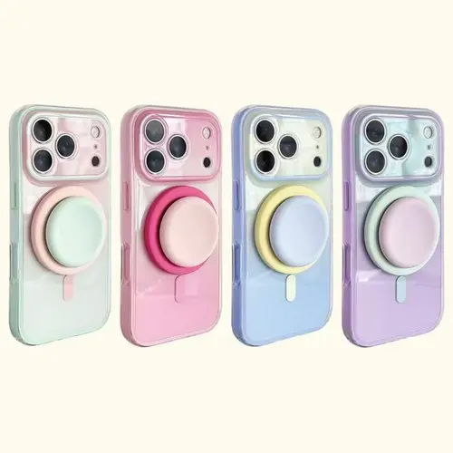 2-in-1 Double Layer Acrylic Magnetic Hard Smartphone Case - Blue-Orange Gradient Full Cover, AI Button Protection for Multi-Model iPhone (18/17/16/15 Pro Max, 16, 15) | Cellphone, Handheld Device Accessories, Phone Accessories