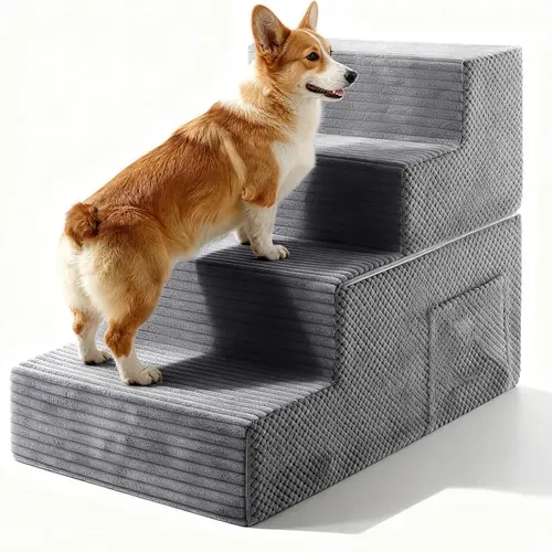 【Fall Deals For You】High-Density Foam Dog Stairs for Small Pets - 4-Step 17.3" High Non-Slip Bed Access Ramp, 3-Step Stairs for Bedroom & Living Room, Portable, Joint Relief, Comfortable Climb, Easy to Clean, Fits Low Beds