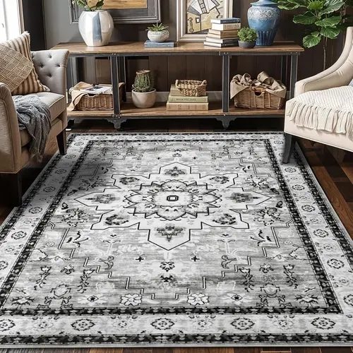 SONORO KATE Low Pile Wool-Like Fabric Floral Washable Area Rug - Ultra Soft, Non-Slip Backing, Stain-Resistant, Wipe Clean, Pet-Friendly Vintage Modern Soft Rug Decor for Living Room Indoor Use, Floral Washable Rug