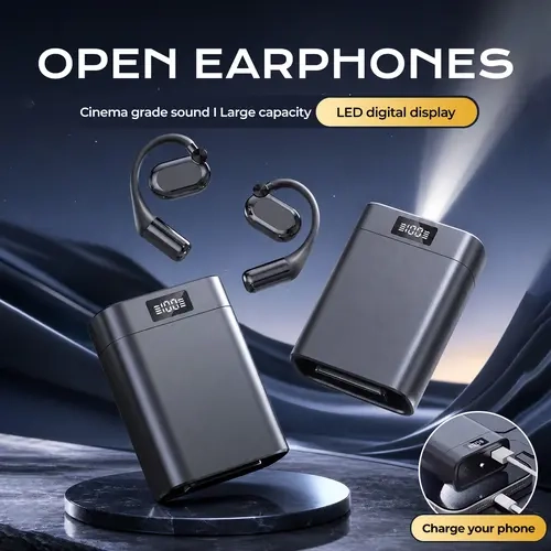 3-in-1 Adjustable Bluetooth 5.4 In-Ear Earbuds Bluetooth, Rechargeable USB Charging Wireless Headphones with Hi-Res Sound, Wireless Smartphone Charger, Built-in LED Light & Power Display, Ergonomic Design, Gym Fit Batteries for Podcast Devices
