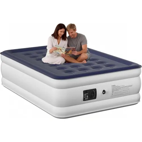 【Fall Flash Sale Home Items】 Inflatable Airbed - 18-in Raised Rectangular Honeycomb Top Air Mattress with Built-in Pump, Queen/Twin Flock Bed for Adults, 600 lbs Max Comfort, Storage Bag, Indoor/Outdoor Use