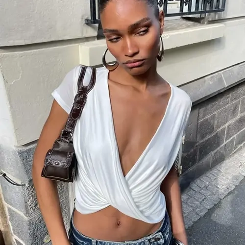 Women Summer Sexy Short Sleeve V Neck Basic T Shirt Tops Tee Daily Wear Tops