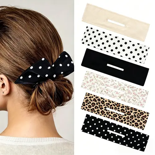 Women's 6-Pcs Fabric Cute Bowknot Hair Bun Shaper - 3-Step Lazy Twist Hair Wraps, Easy-Styling French Bun Maker, Head Bow Accessory for Daily Wear, Wedding
