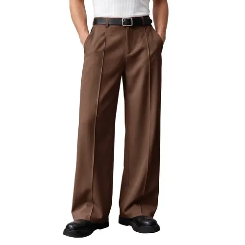 Runcati Mens Baggy Dress Pants Casual Pleated Wide Leg Lightweight Trousers | Loose Fit Old Money Pants, Work Business Relaxed Fit Slacks, Two Side Pockets, 30"/32" Suit Pants, Stretchable Elastic Waist