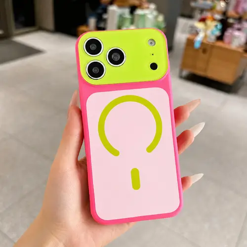 Magnetic Color Block Phone CaseFor iPhone 18 Pro Max/18 Pro 17 16 15 14,Crystal Full Camera Lens Protection,New Summer Dopamine Color Block Phone Case for Women Girls