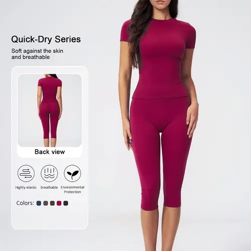 Women's Two-Piece Sportswear Set, High-Stretch Breathable Quick-Dry Fabric, Slim Fit for Yoga & Workout, Seamless Design, Fitness Outfits