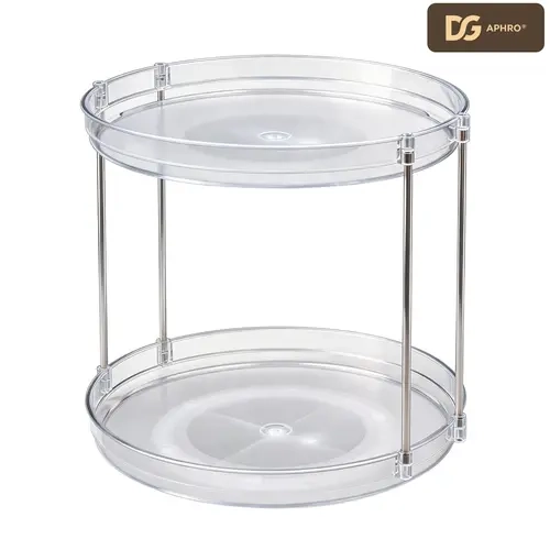 DGAPHRO 2-Tier 9.92 In Adjustable Acrylic & Stainless Steel Rotating Lazy Susan Organizer Storage, Raised Edges Spice Rack for Kitchen Cabinet, Countertop & Bathroom