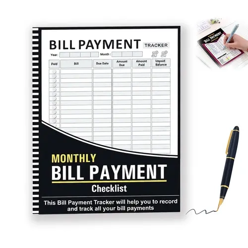 Monthly Bill Payment Organizer Notebook - Office Stationery Financial Planner with Expense Tracking, Printed Layout, Savings Goal Tracker for Couples, Families to Avoid Late Fees