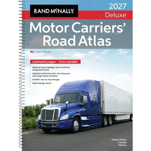 Rand McNally 2027 Deluxe Motor Carriers English Travel & Road Atlas for Truckers, Spiral-Bound Paperback, Extra Durable Laminated Pages, Updated Route & State Maps, 3.25 lbs