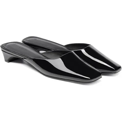 Coutgo Women's Plain Satin Kitten Heel Mules, Closed Square Toe Pull-On Slip-On Style Shoes, Backless Lightweight Comfortable Heels for Casual Back-to-School Use