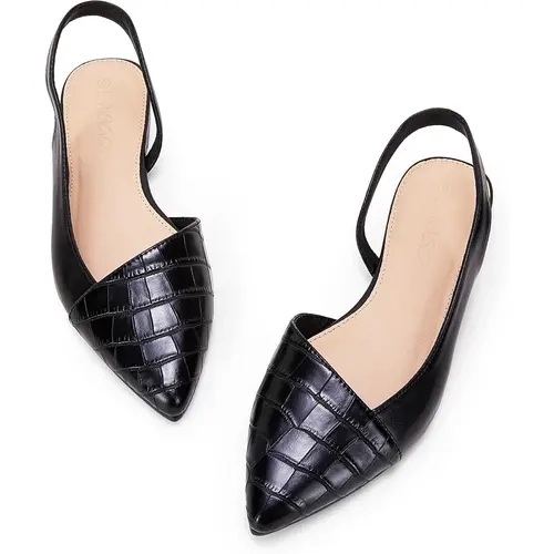 Coutgo Women's Pointed Toe Faux Leather Half Slipper Mules - Low Heel Slingback Ankle Strap Slip-On Shoes, Cutout Lightweight Elegant Everyday Casual Footwear with Rubber Sole, Shoes for Women