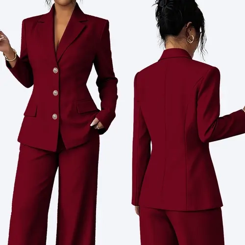 Women's Tailored Single-Breasted Blazer & Wide Leg Pants Set, Elegant Chic Wrinkle-Resistant Professional Business Suits for Work & Events