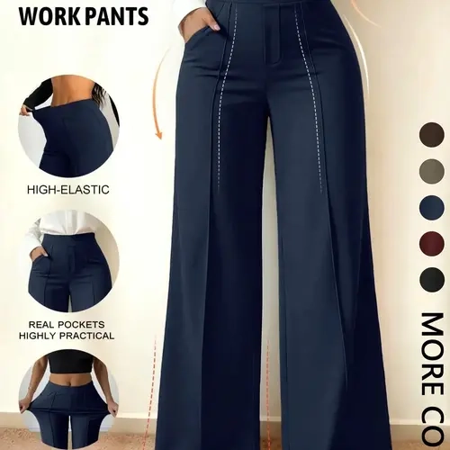 Women's High Waist Wide Leg Casual Sweatpants, Elastic Stretch, Split Design, Pockets, Loose Fit, Daily Wear, Trendy Style