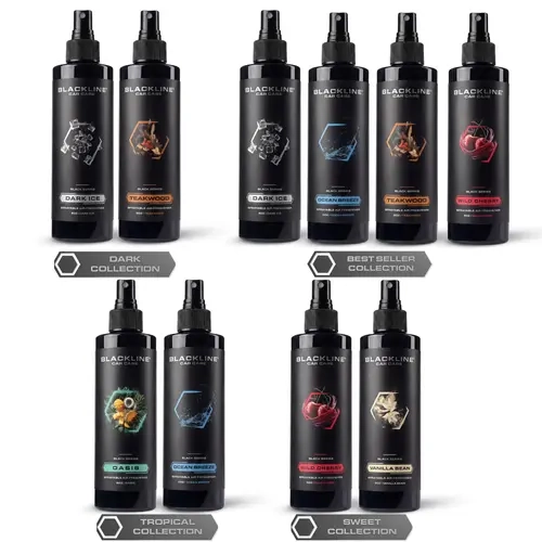 BLACKLINE Air Freshener Bundle – Long-Lasting Premium Car Scents, Signature Scent Collections & Refresh Bundles with Matching Reset Interior Cleaner, Dark Ice, Teakwood, Wild Cherry & More