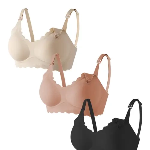 3-Pack Maternity Nursing Bras, Pregnant Nursing Bras, Comfortable Seamless Wire-Free Push-Up Bras with Adjustable Straps and Fixed Padding, Supportive Underwear for Pregnancy and Breastfeeding