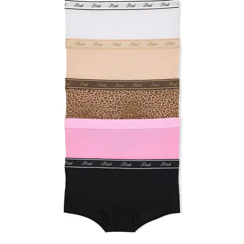 PINK Women's Cotton Logo Boyshort Underwear, Full Coverage Panties for Women, Multi Pack (XS-XXL)