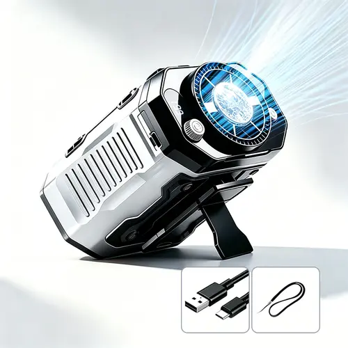 HOOYS Multifunction Automatic Battery-Powered USB & Mobile Fan, Upgraded 3600mAh Compact Rechargeable Semiconductor Ice Cooling Handheld, 199-Speed Button Control, Waist Clip, LED Light, Power Display, 30dB Quiet, USB Port, for Jobsite Camping