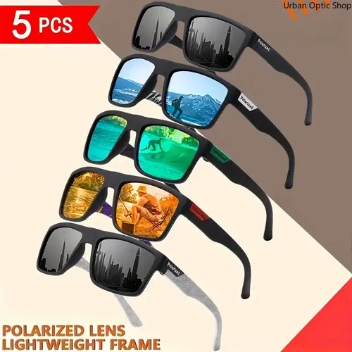XUH Men's Polarized Square Sunglasses 5-Pack - Nylon TR90 Lightweight Fit Frame, Dark Mirrored Lenses, Men's Accessories for Driving Safe, Outdoor Sports, Mens Gifts, Accessories Adults