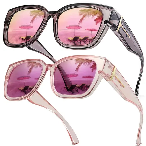 EUNOIALENS Women's Vintage Square Sunglasses for Women - Full Rim Polycarbonate Frame with Metal Accents, Polarized UV400 Protection, Glare Control for Sunny Commutes, 80s Retro Female Adult Fashion Accessories
