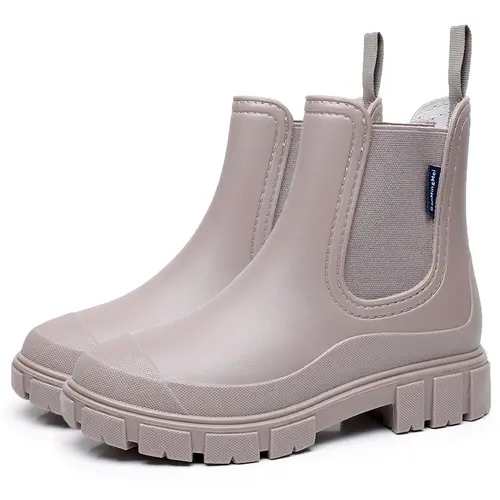 Drecage Women's Short Ankle Chelsea Rain Boots - Waterproof PVC Women's Shoes, Slip-Resistant, Rainwaterproof Casual Rain Shoes & Covers for Rainy Day Outdoor Work Garden Use