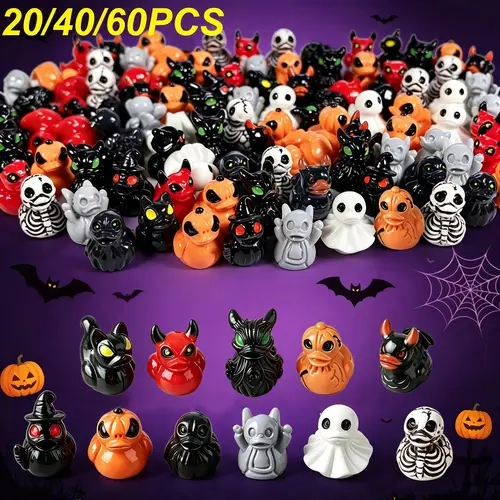 Humwam Polyresin Mini Duck Figurines - Cute Spooky Devil Ghost Skull Design Decorative Sculptures, 3D Resin Miniatures, Adult Collectibles, Halloween Decorations, Animal Skull Miniatures, Desktop Ornament