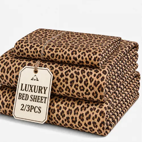 Cosybay Silky Soft Leopard Print Satin Fitted Bedding Set (2/3Pcs) - Twin:1 Fitted+1 Pillowcase, Full/Queen/King:1 Fitted+2 Pillowcases, No Top Sheet, Deep Pockets, Pet-Friendly, Wrinkle-Resistant, Breathable, Halloween Chic, for Master Bedroom Decor